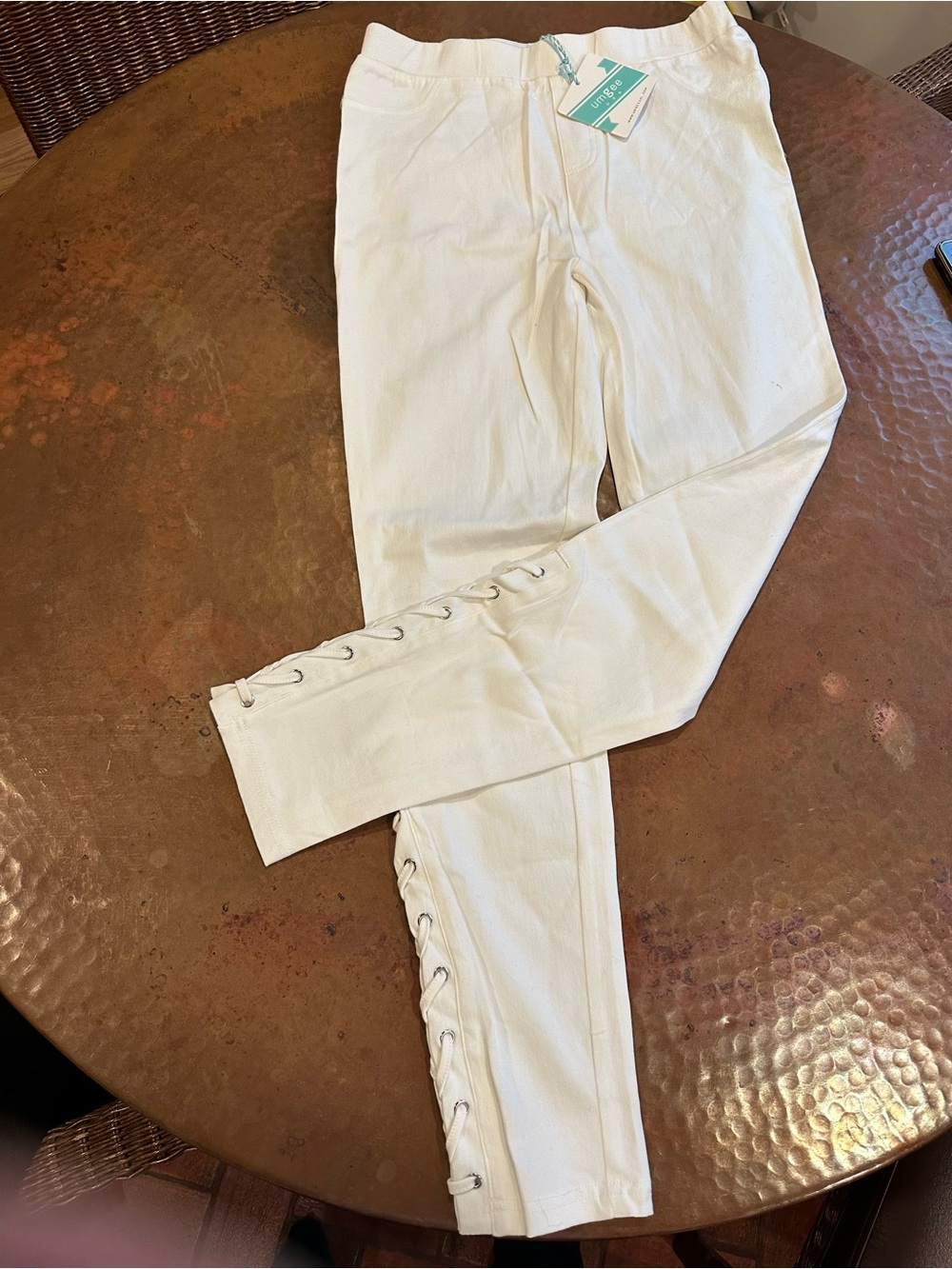 New! Umgee  White Skinny Jean like leggings with Lace-Up Side